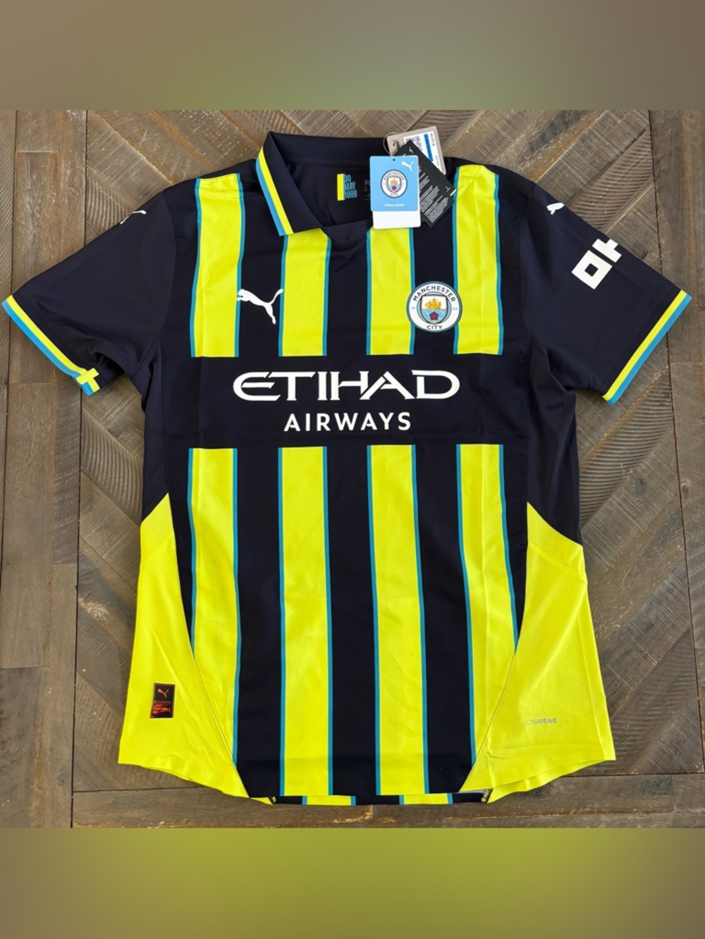 Authentic PUMA Manchester City Away Soccer Jersey Black Yellow Blue XL